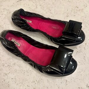 Miu Miu Glossy Black Flats with Pink Interior